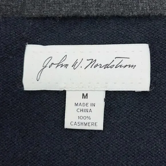 John W Nordstom Mens Size M Sweater Jumper V Neck 100% Cashmere Navy Blue